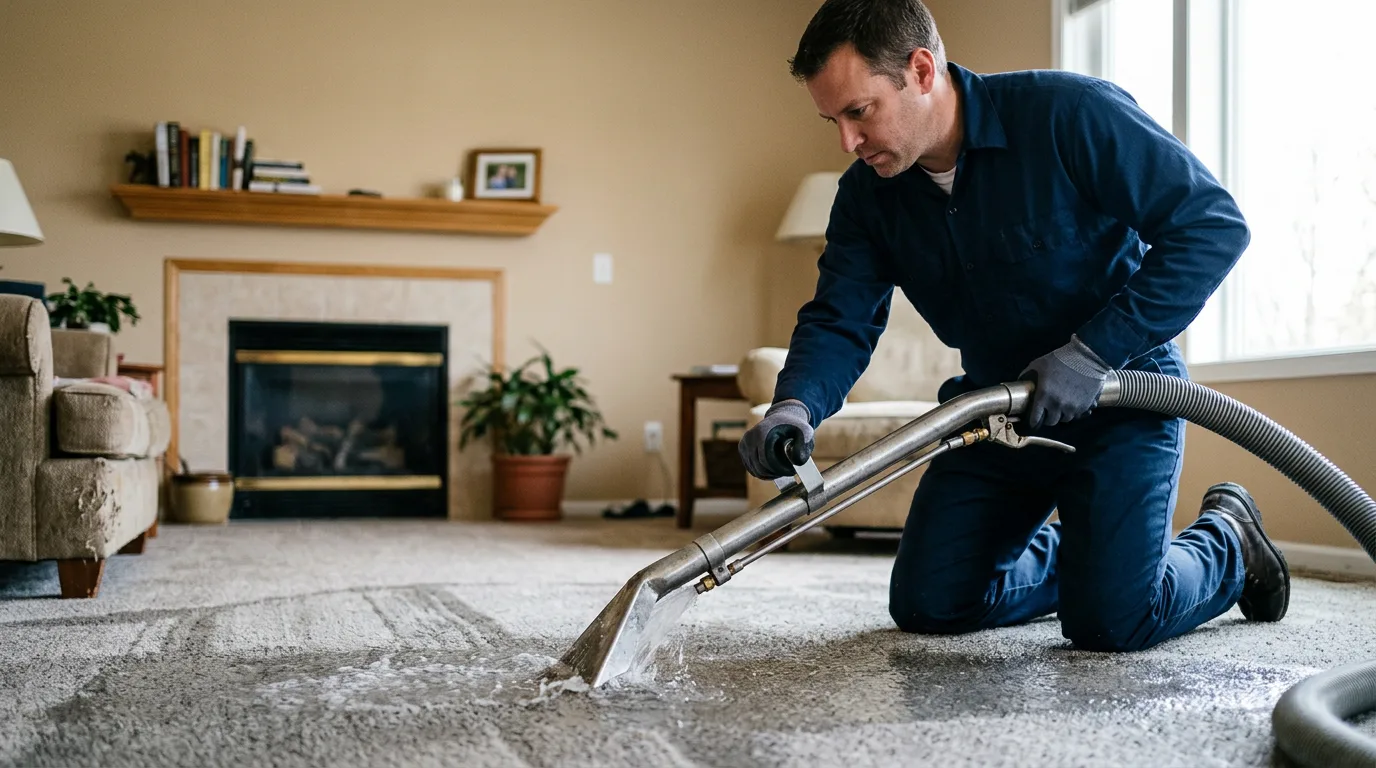 Water damage restoration technician working near Abbot, ME